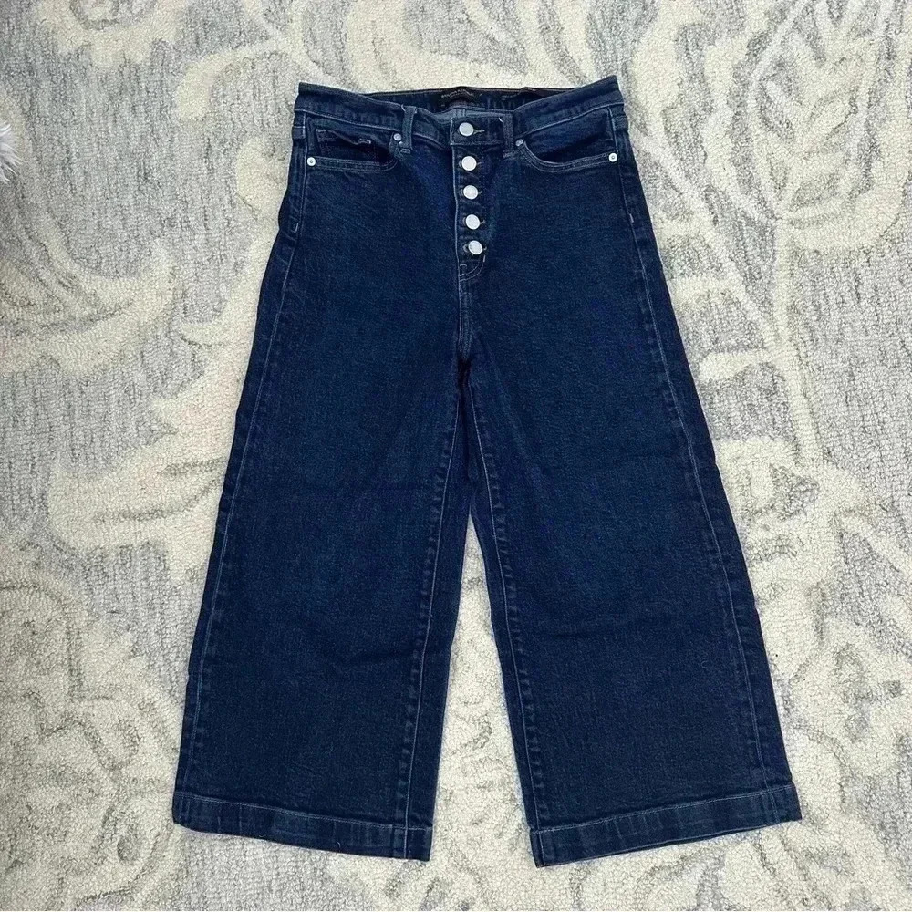 Banana Republic Wide Leg High Rise Button Fly Crop Dark Jeans 29 EUC​
